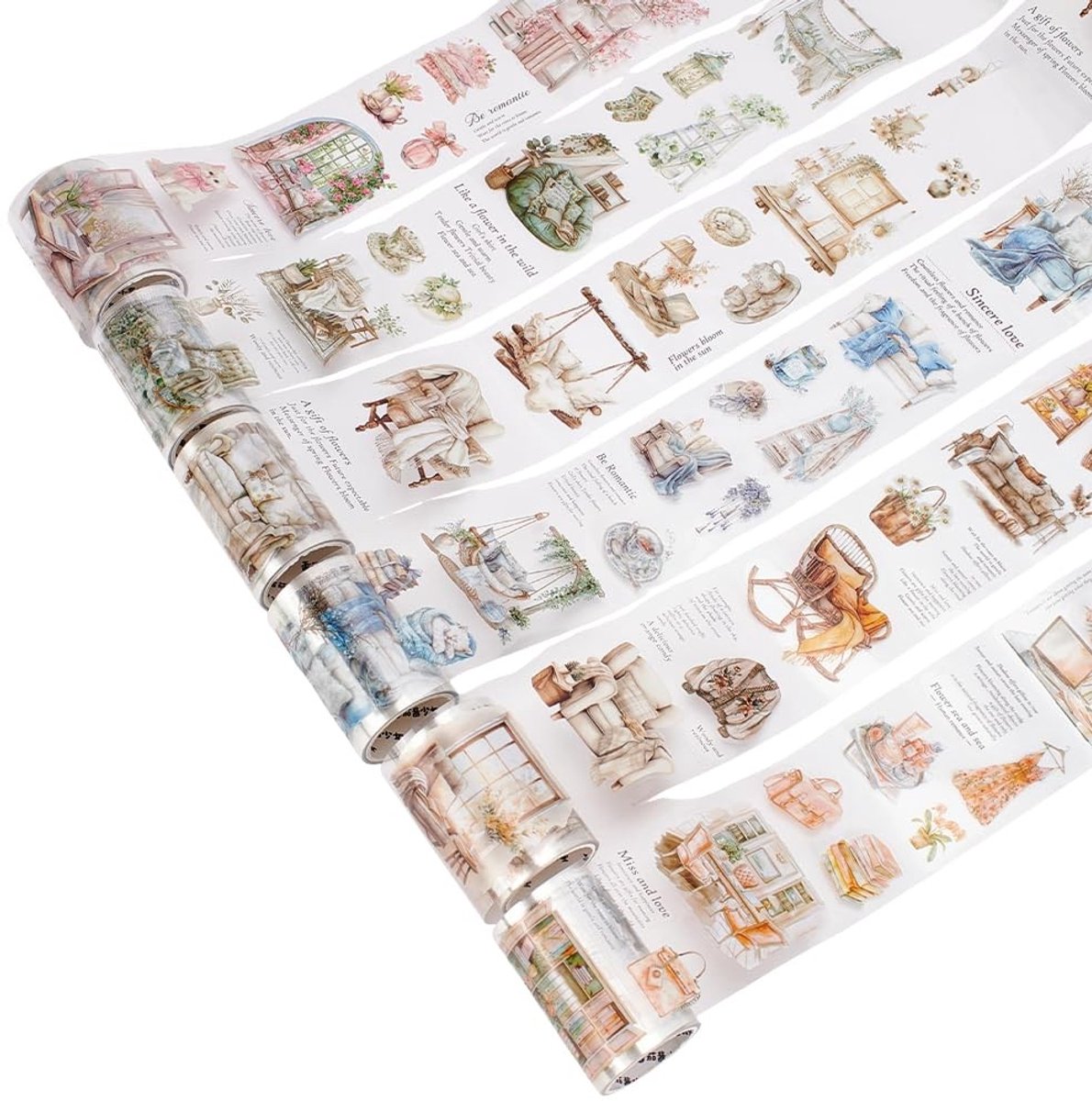 Solidchoice - Plakbandset - 6 Rollen Decoratieve Plakband met Woonmotief