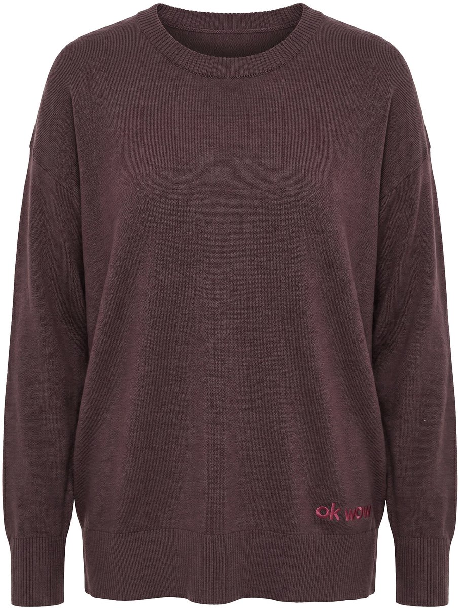 MIAMODA - Dames - Trui loose fit opschrift bij de zoom lange mouwen - Hazelnootbruin - Maat 46+
