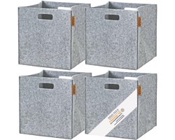 Miqio Storage Baskets for Shelves, Felt and Leather, Set of 4 Cubes - ShopVlot