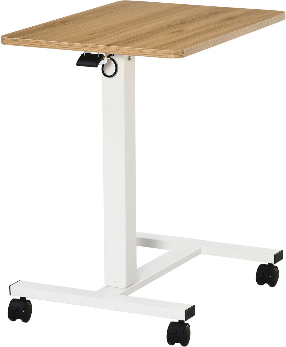 Staand bureau - in hoogte verstelbaar - inclusief 4 wielen - C - vorm - 65 cm x 48 cm x 70 - 110 cm - naturel + wit