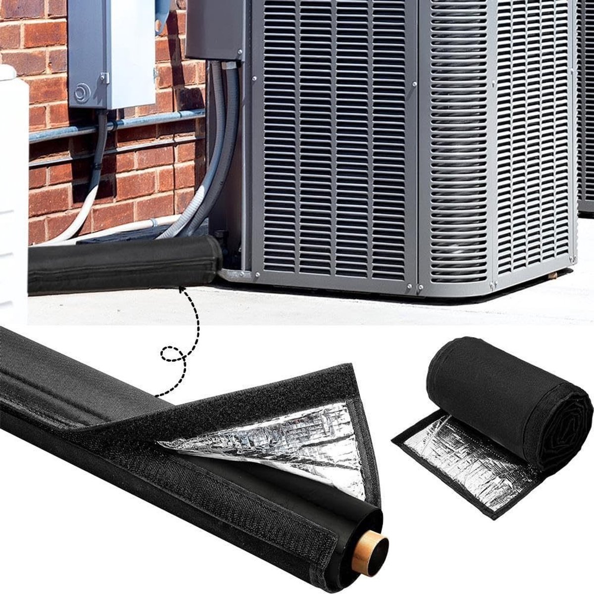 Claoner Airco leiding isolatiehoes - 3 lagen 600D Oxford - 183x26cm - Met klittenband en 4 riemen - Weerbestendig - Zwart