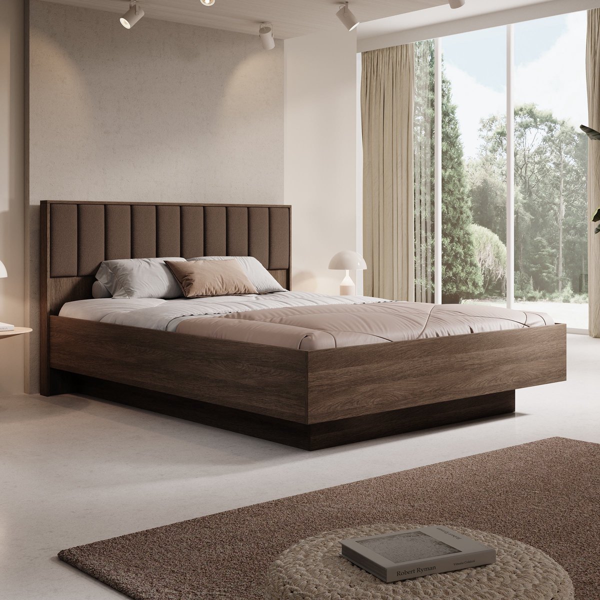 Meubella - Umbra - Tweepersoonsbed - Donker eikenpatroon - 160x200 cm