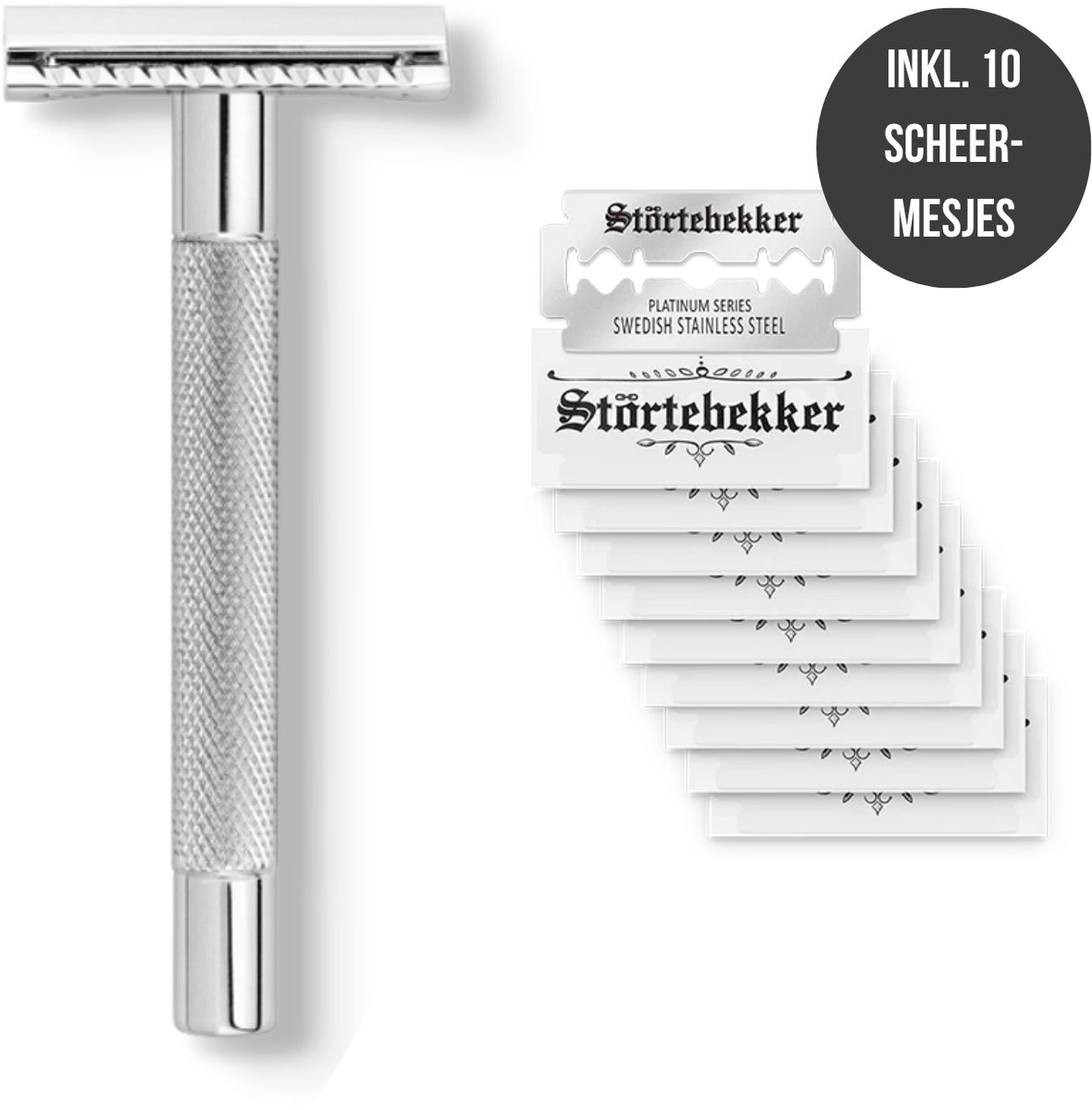 Störtebekker® Premium Veiligheidsscheermes 'Solingen' Roestvrij Staal - Safety Razor Heren incl. 10 Scheermesjes - Traditionele Natte Scheerbeurt - Minder Huidirritatie - Cadeau-idee - Made in Solingen, Germany - Safety Razor / Shaving Set