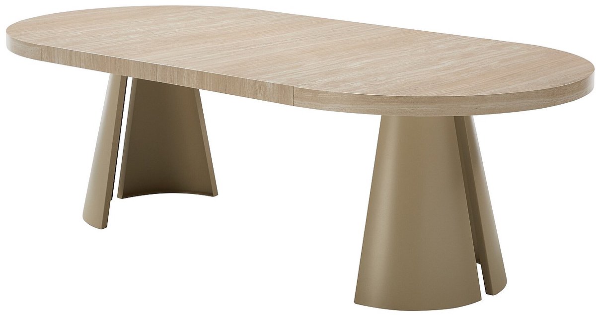 Vente-unique Uitschuifbare eettafel voor 4 tot 12 personen in MDF en metaal Beige - Travertijn effect beige JARELIA