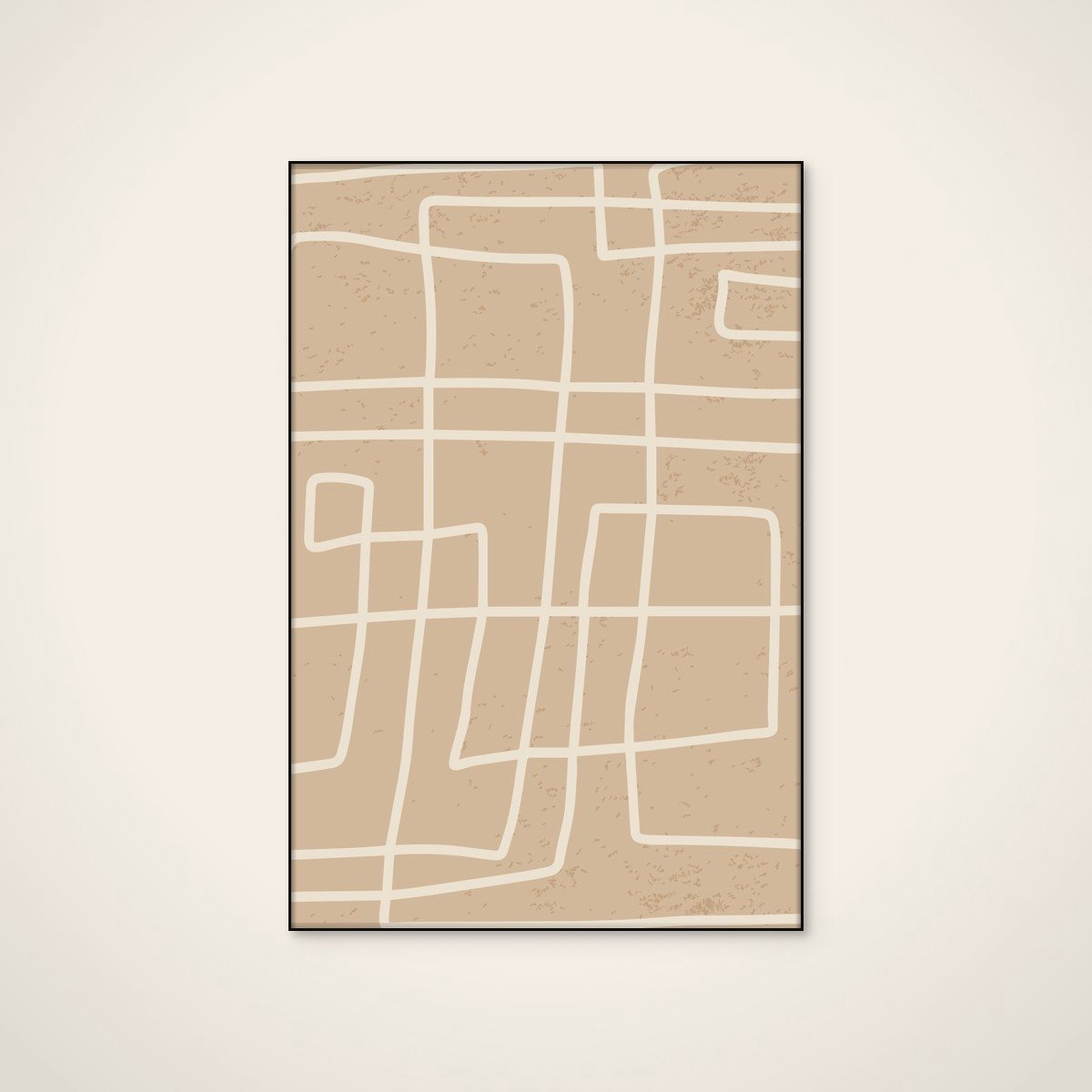 Akoestisch schilderij - 60 x 90 cm - Meandering Line Abstract Pattern van jay stanley - Geometrische wanddecoratie - zwart textielframe