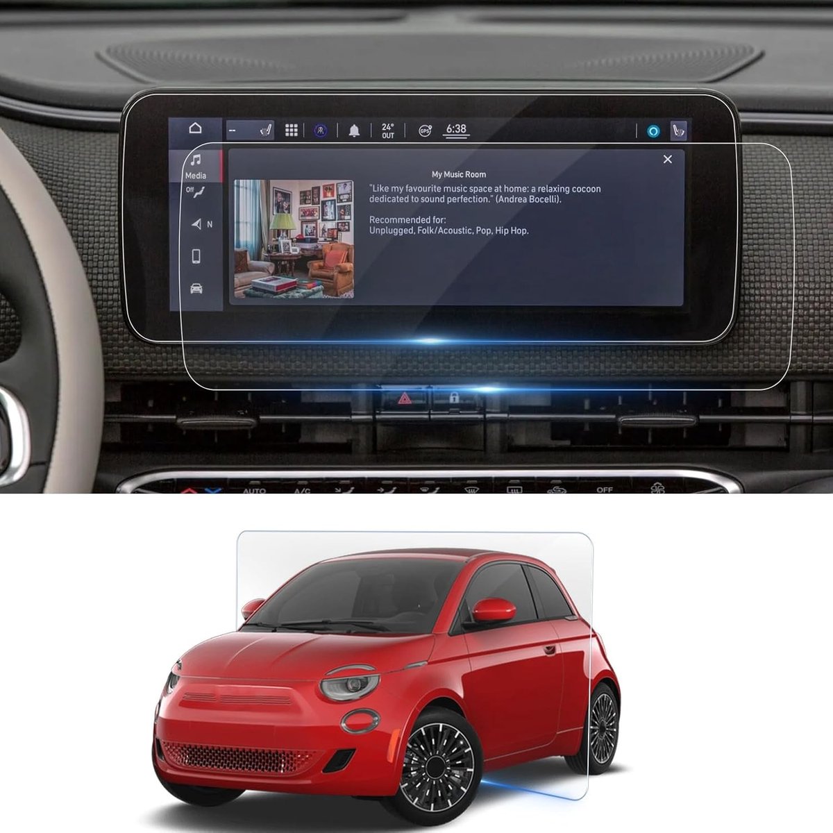 Screen Protector voor 10.25 inch Infotainment Navigatiescherm - 6H Krasbestendig Nano Film voor Fiat 500e (2021-2025) - 2 Stuks