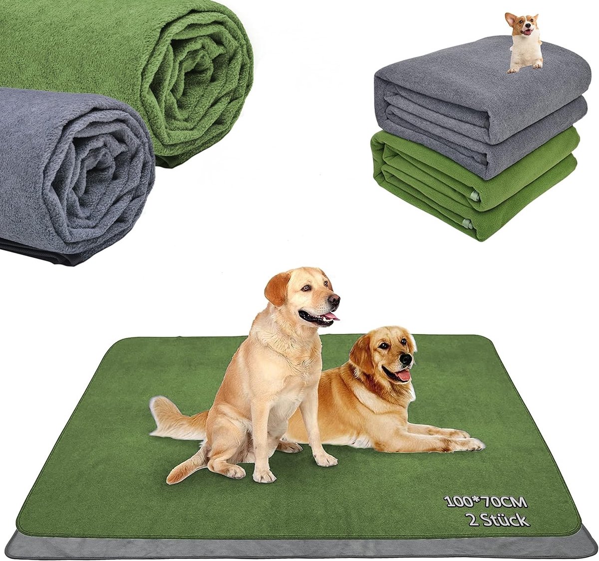 Wasbare Puppy Pads Set van 2, 100 x 70 cm, Sneldrogende Training Mat voor Puppies en Incontinentiehonden