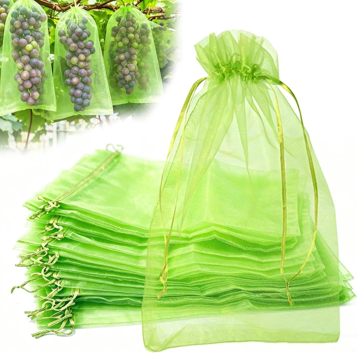 Grote Organza Beschermzakken voor Druiven, 50 x 35 cm, Set van 50, Ideaal tegen Insecten en Vogels, Perfect voor Fruitbescherming