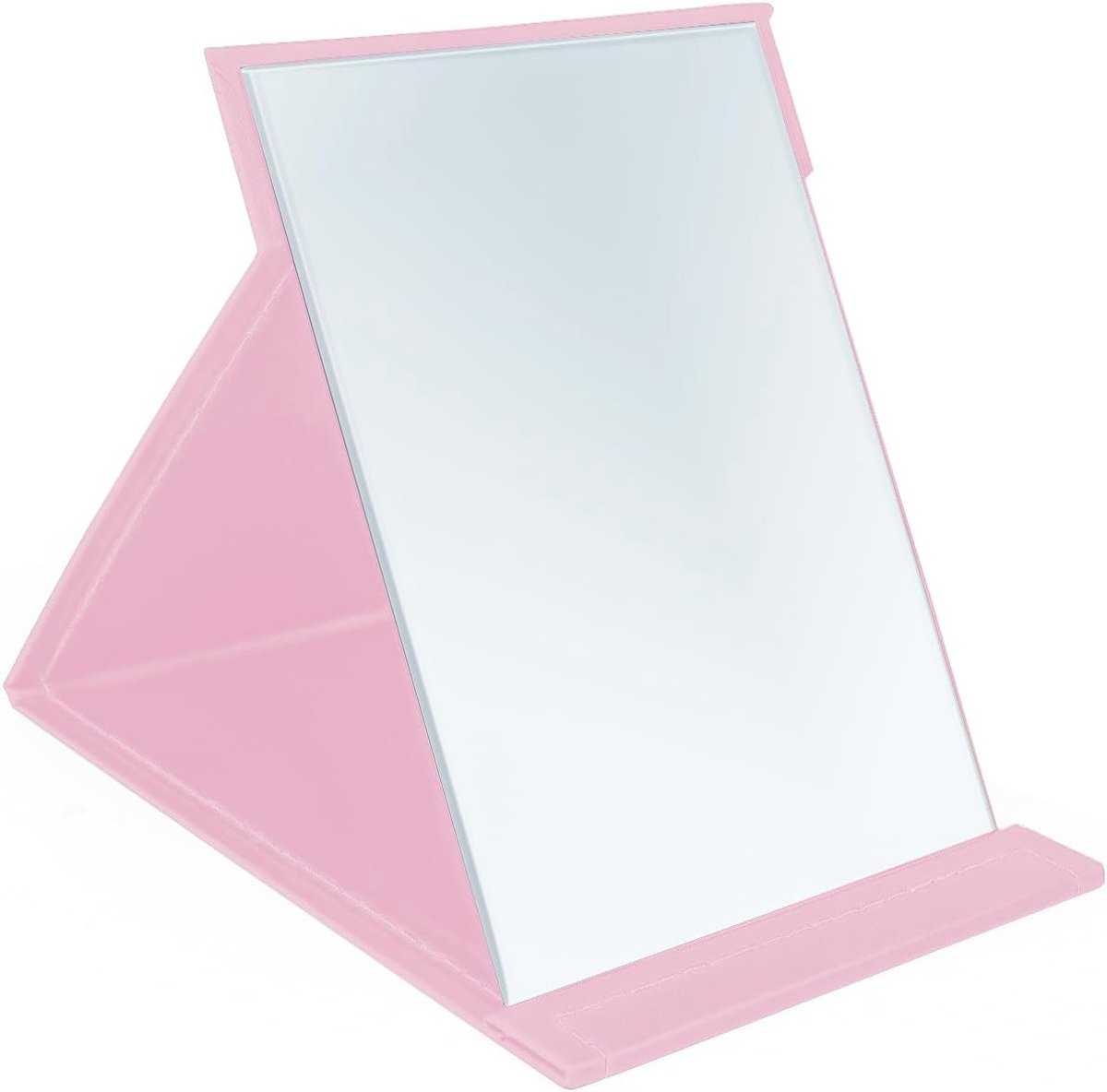 Make Up Spiegel - Inklapbare, draagbare staande spiegel - Met PU-lederen hoes - Reisspiegel Staand - Scheerspiegel - Opvouwbare tafelspiegel - Make-upspiegel voor bureau en kamperen - 21*15cm - Roze