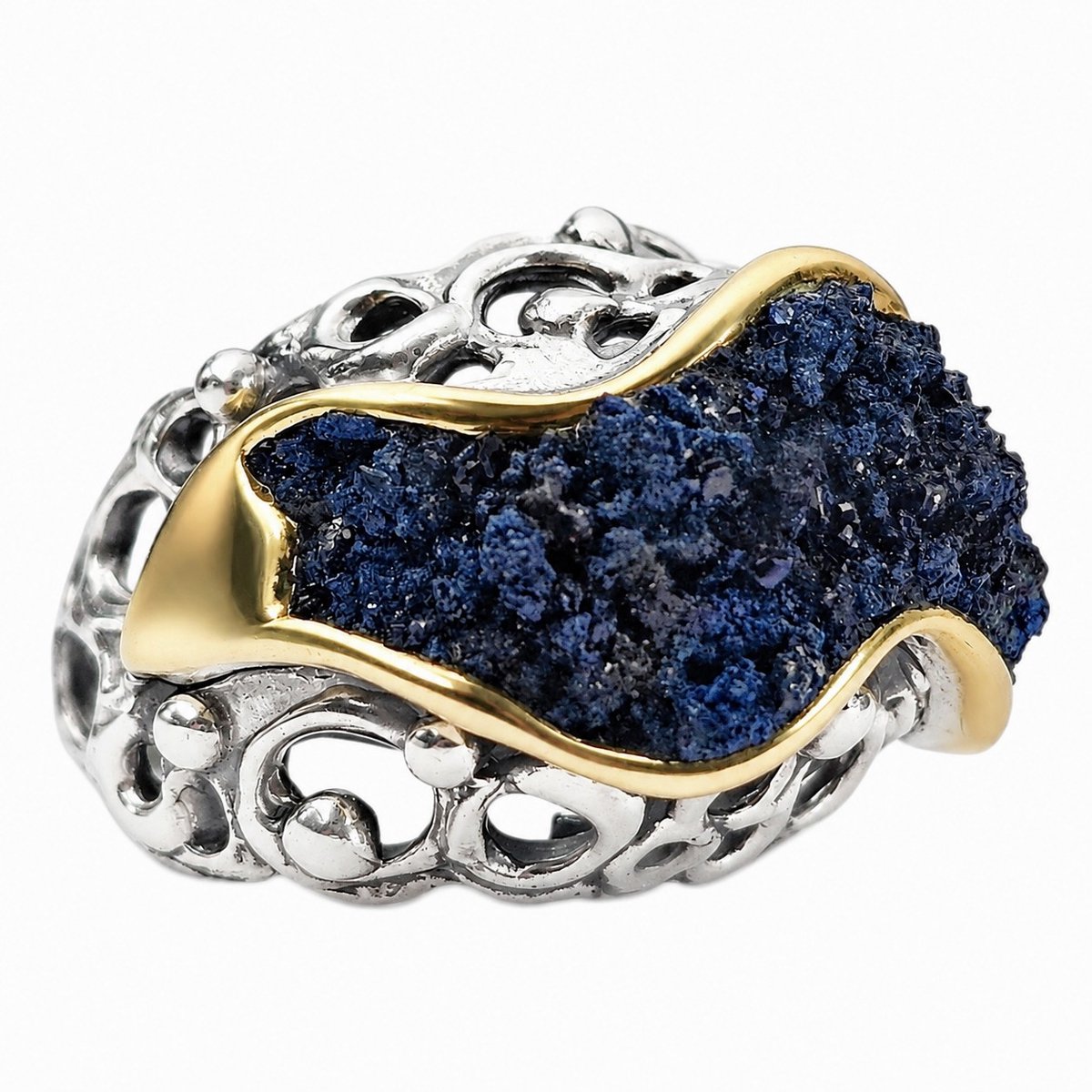 HAYAN Wave zilveren ring dames met steen azuriet - 925 zilver