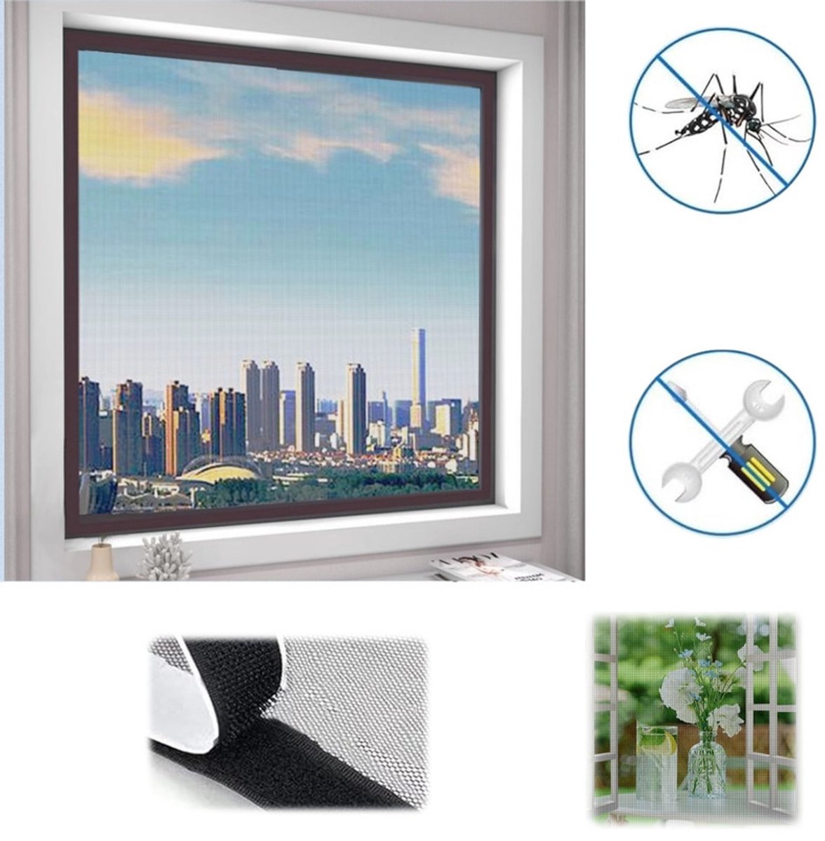 Oprolbare hor – Zelfklevend ontwerp – Hor – Schuifhor – Klittenbandbevestiging (boren niet nodig) – Onopvallende hor voor uitzetramen – Geschikt voor balkons, woonkamers, terrasdeuren, enz – 50x80cm