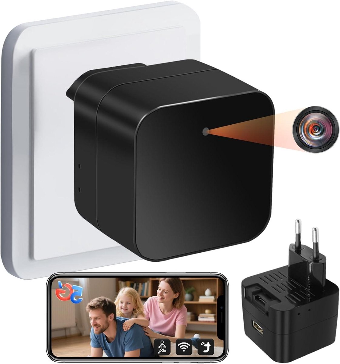 Verborgen Camera - Mini Camera - Thuis Beveiligen - Met USB Lader - 6x6x3 cm - Wit