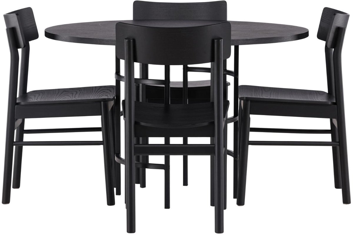Copenhagen eethoek eettafel zwart 4 stoelen zwart.