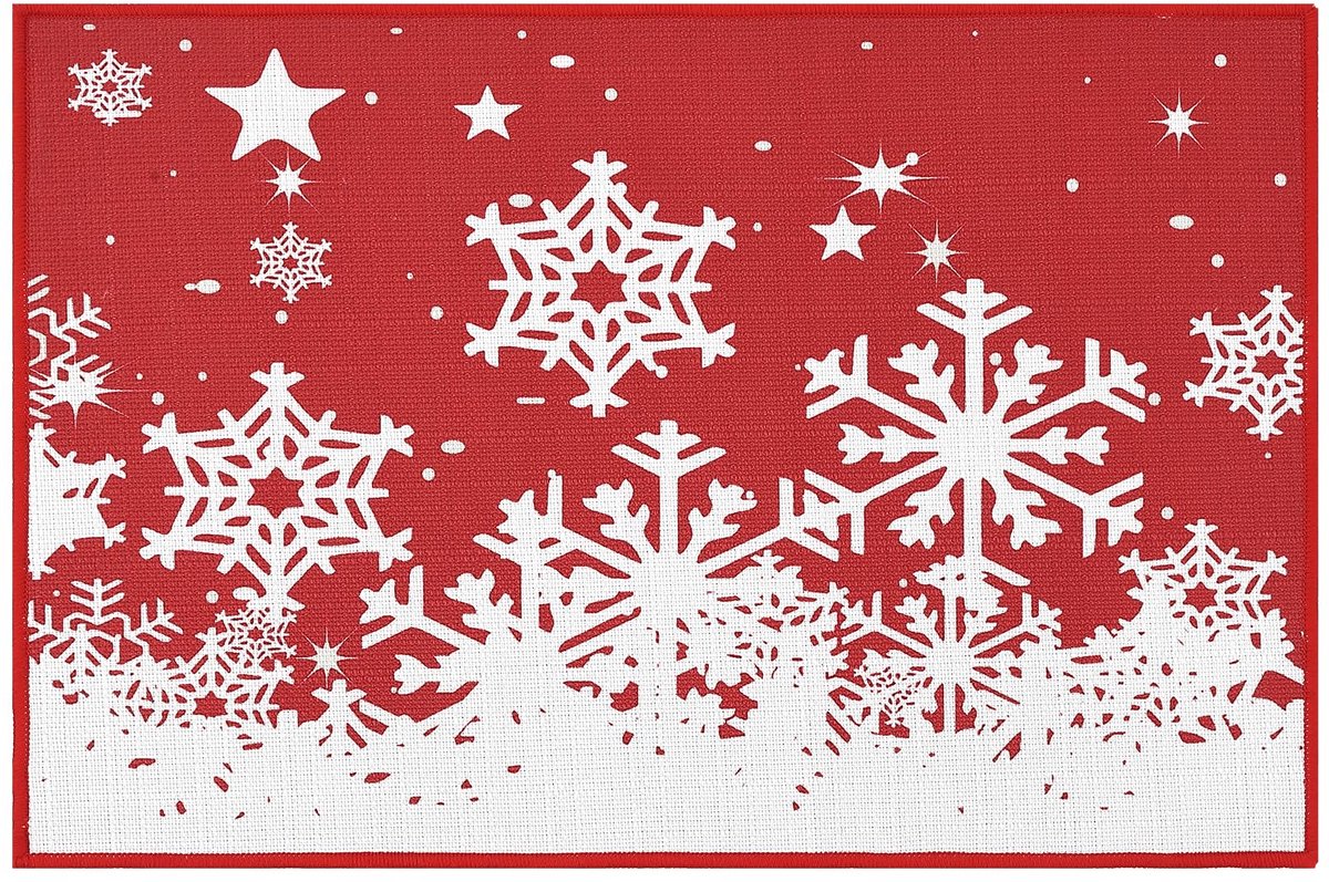 Triumpunpre Kerstmat 40 x 80 cm Rood met Sneeuwmotief, 1900 g/m² Polyester, Imitatielinnen Structuur en Rubberen Achterkant
