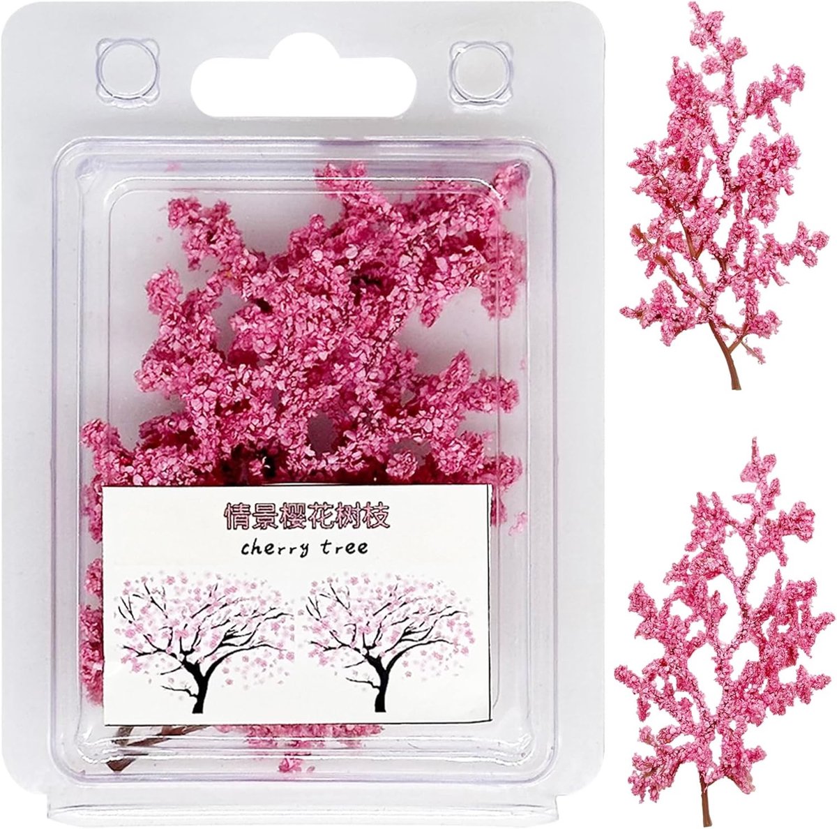 Miniatuur Kleurvolle Bloemclusters, Roze Bomen en Statig Gras Tufts voor Modelspoor en Landschapsontwerp