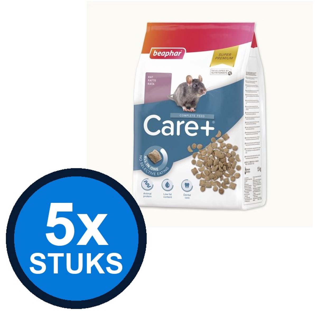 5x Beaphar - Care+ rat 1,5kg - Knaagdierenvoer - 1.5 kg