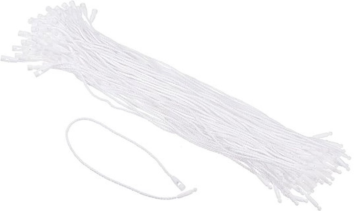 Polyester Touw Hangtag String Snap Lock Pins Loop Prijslabel Bevestiging Plastic Tags Ties Wit 7.8 Inch Pack van 100