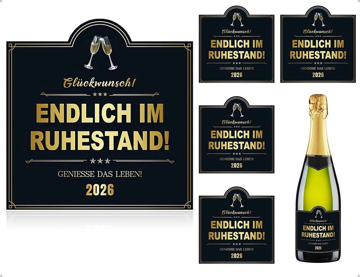 Set van 4 Zelfklevende Wijnfles Stickers voor Pensioenfeest - Persoonlijke Labels voor Mannen en Vrouwen, Afscheid van Collega's, Herinneringen en Vieringen (10.5 x 10 cm)