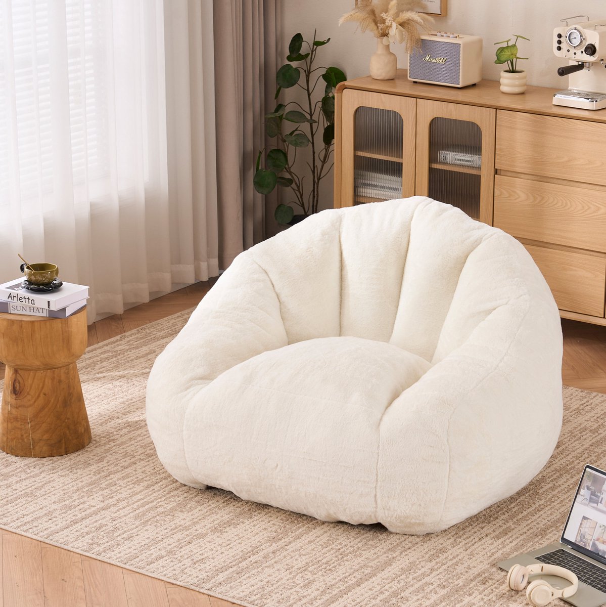 Wishdor - Zitzak - Loungestoel met rugleuning - voor lezen en ontspannen - modern - woonkamer of slaapkamer - polyester - wit - 123 x 111 x 75 cm