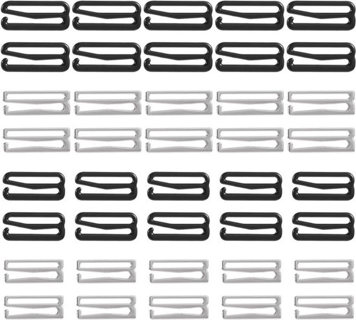 Set van 40 zwarte en zilveren BH-haken en BH-riemhaken van 20 mm en 25 mm, ideaal voor zwempakken, lingerie en jurken voor een stevige en comfortabele pasvorm