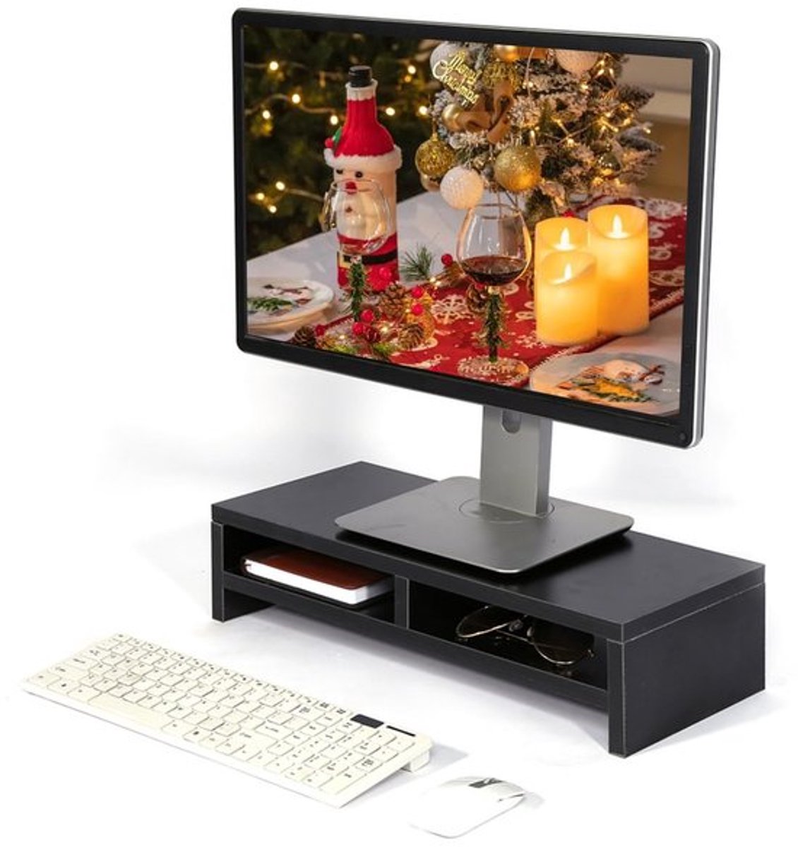Verhoogde computermonitorplank, ruimtebesparende bureau-organizer met mini-plank voor thuis, ter voorkoming van ruggengraatziekten