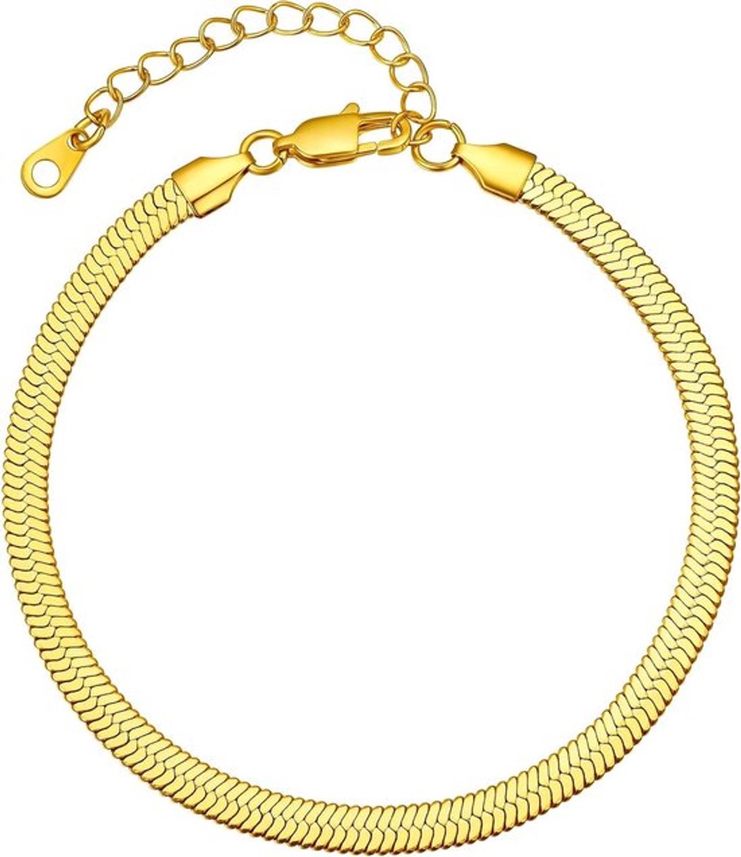 Platte enkelketting van roestvrij staal 3 mm/5 mm - Slangenketting 22 cm + 5 cm - Modieuze enkelband in zilver/goud/zwart/roségoud