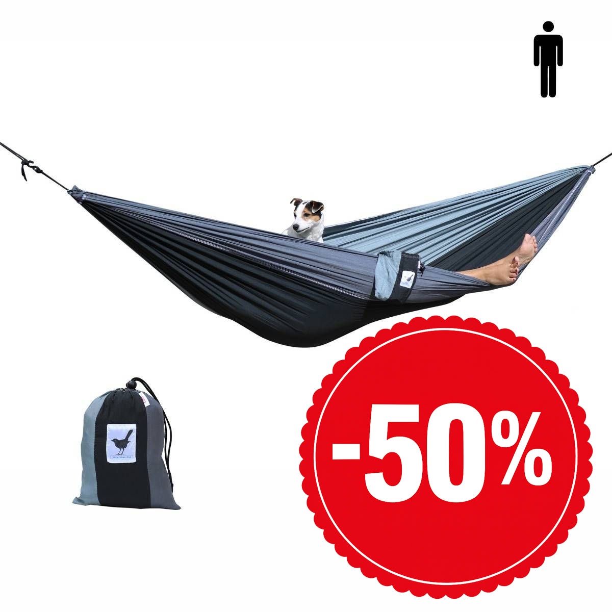 Bol.com MoreThanHip - SINGLE 1 persoons (reis)hangmat Shades of grey - 290 x 145 cm aanbieding