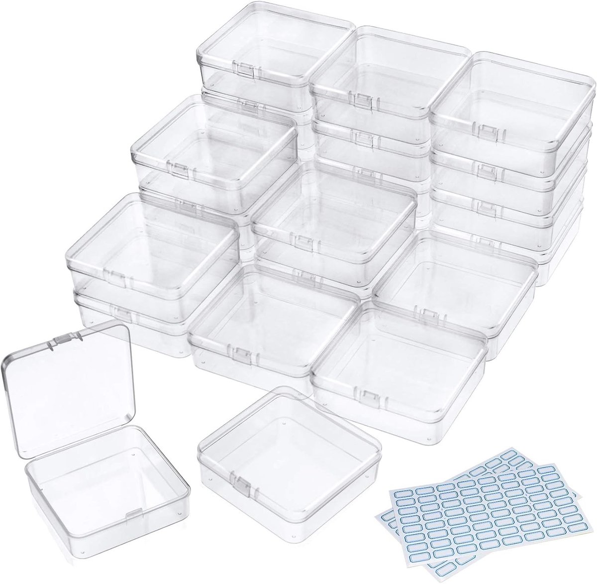 Kleine Opbergdozen met Deksel, 24 Stuks, Transparante Plastic Box voor Sieraden, Knutselspullen en Kleine Voorwerpen (9.3x9.3x3.3x3.1)