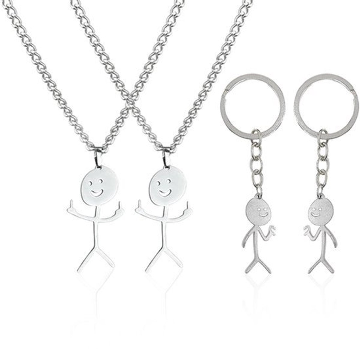 Stickman Kettingen - 2 Stuks Sleutelhangers - Persoonlijke Sieraden - Grappige Graffiti Ontwerpen - Legering Staal