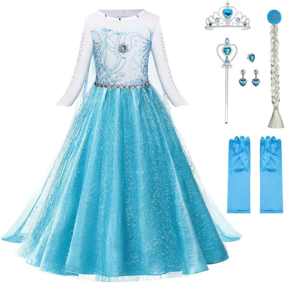 Meisjes Prinsessen Kostuum met Tiara, Handschoenen en Toverstaf - Perfect voor Kerst, Carnaval en Halloween Feestjes