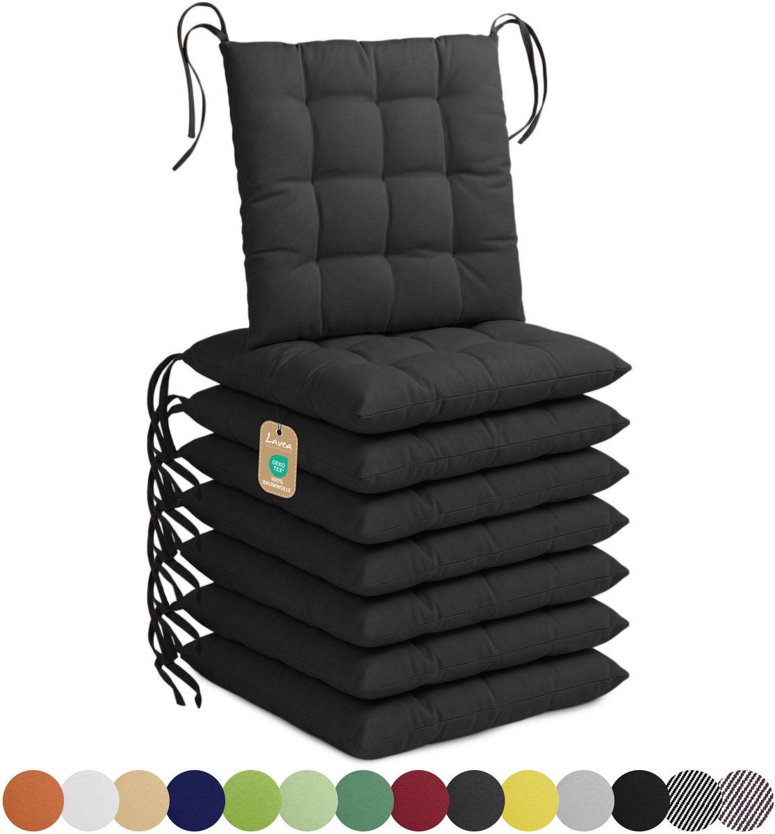 Lavea® Stoelkussens 40x40 cm, Set van 8 – Zitkussen & Stoelpads voor Binnen en Buiten – Comfortabel, Wasbaar en Duurzaam – Antraciet