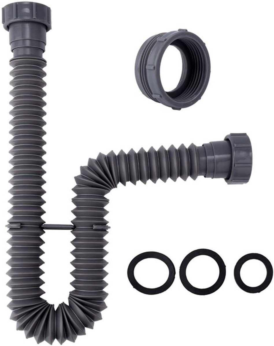 Afvoerset voor gootsteen, 3,8 cm uitbreidbare flexibele P-sifon 19-45 cm flexibele afvoerb