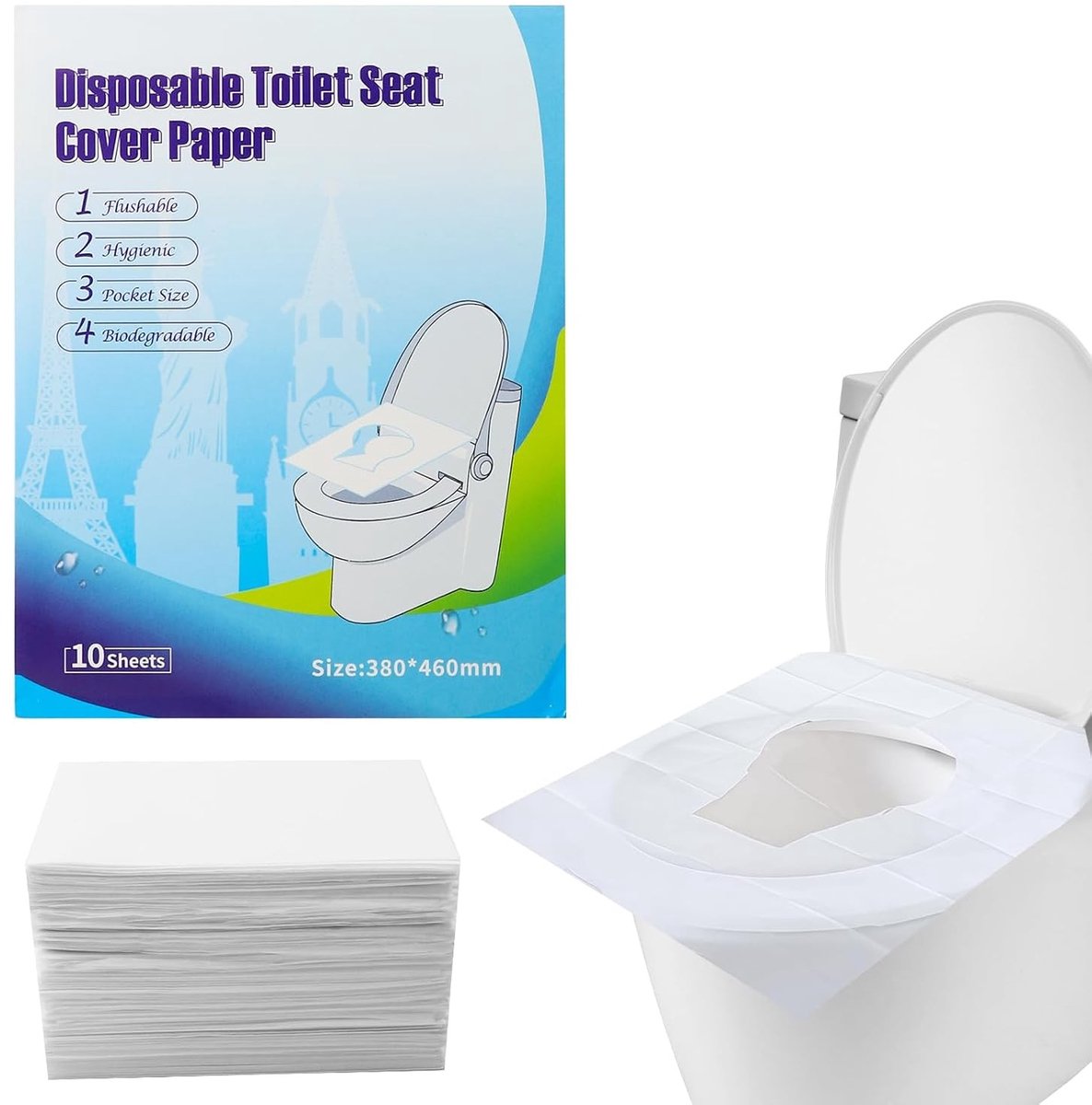 120-Delige Wegwerp Toiletbrilhoes - Wateroplosbaar, Doorspoelbaar en Hygiënisch Toiletbrilpapier voor Openbare Toiletten (46x38cm)