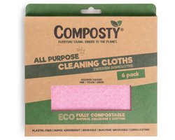 Composty Super Absorbent Eco Swedish Dishcloths 6 st - plasticvrij, herbruikbaar, wasbaar, voor keuken en badkamer, cellulose en katoen