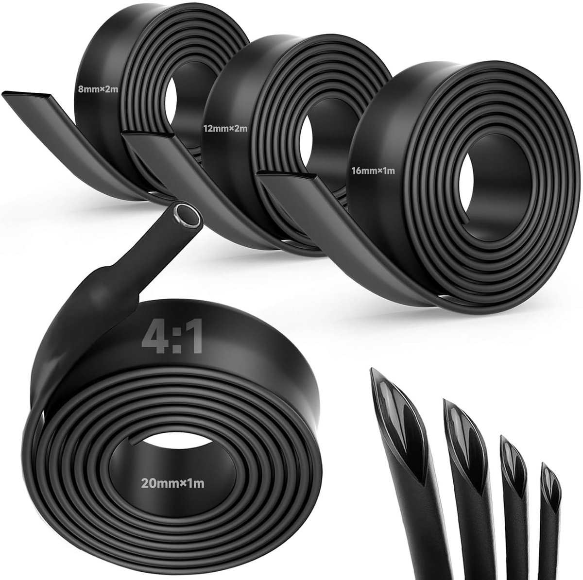 Set van 4:1 Warmtekrimpbuizen met Lijm, Waterdichte Krimpbuizen voor Elektrische Isolatie en Kabelreparatie (Ø 8 mm en Ø 12 mm elk 2 m, Ø 16 mm en Ø 20 mm elk 1 m)