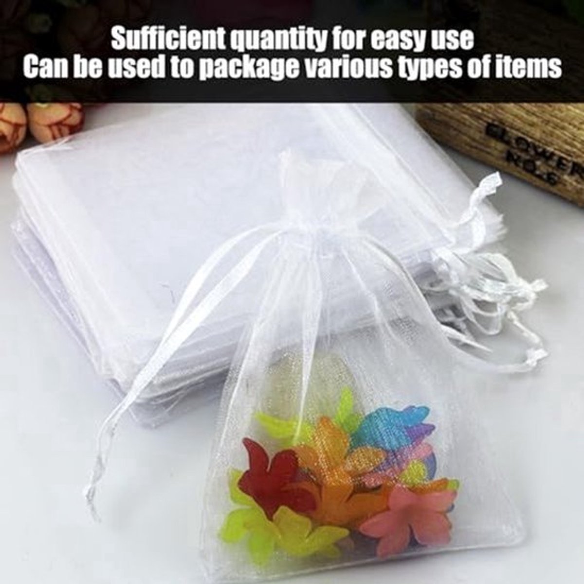 100 Stuks Mesh Tassen - Witte Drawstring Tassen - Ideaal voor Trouwpakketten en Cadeaus