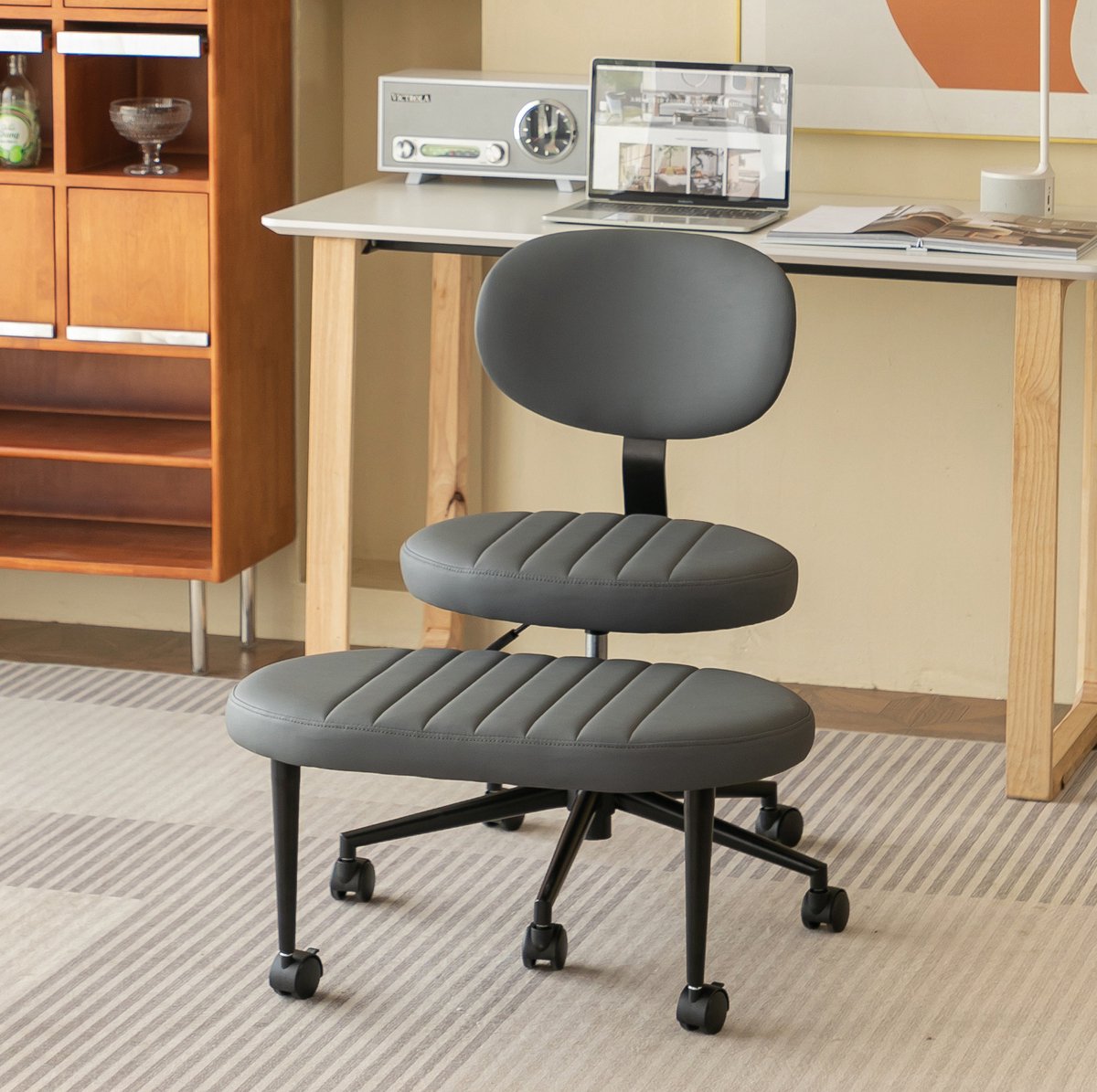 DESMIU Bureaustoel 69 x 40 x 92 cm - In Hoogte Verstelbaar En 360 Graden Draaibaar - Voor Home Office En Bureau - Stof - Grijs