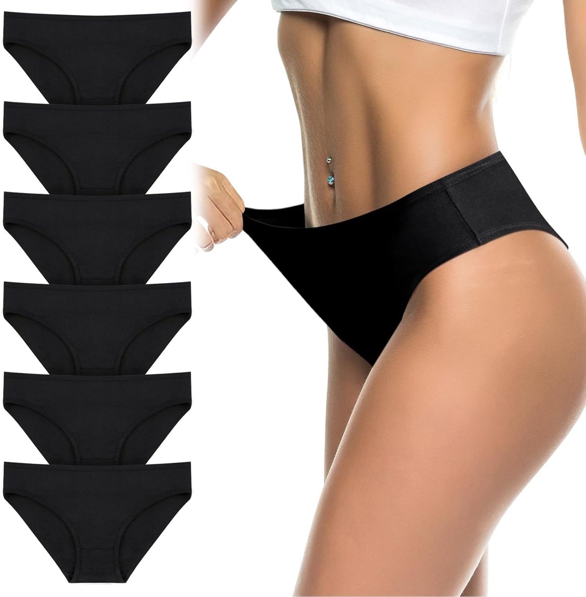 Dames Ondergoed Katoenen Medium Taille Ademend Ondergoed Elastisch voor Vrouwen - Set van 6 Stuks