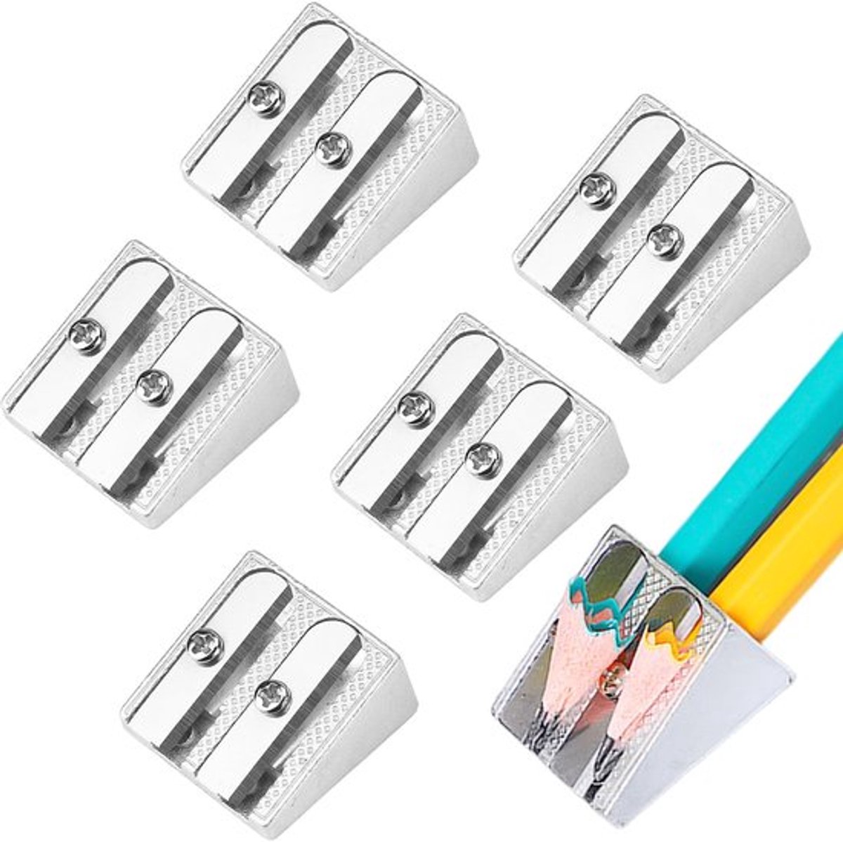 5 Stuks Dubbele Puntenslijper - Metaal - Mini Formaat - Voor Potloden