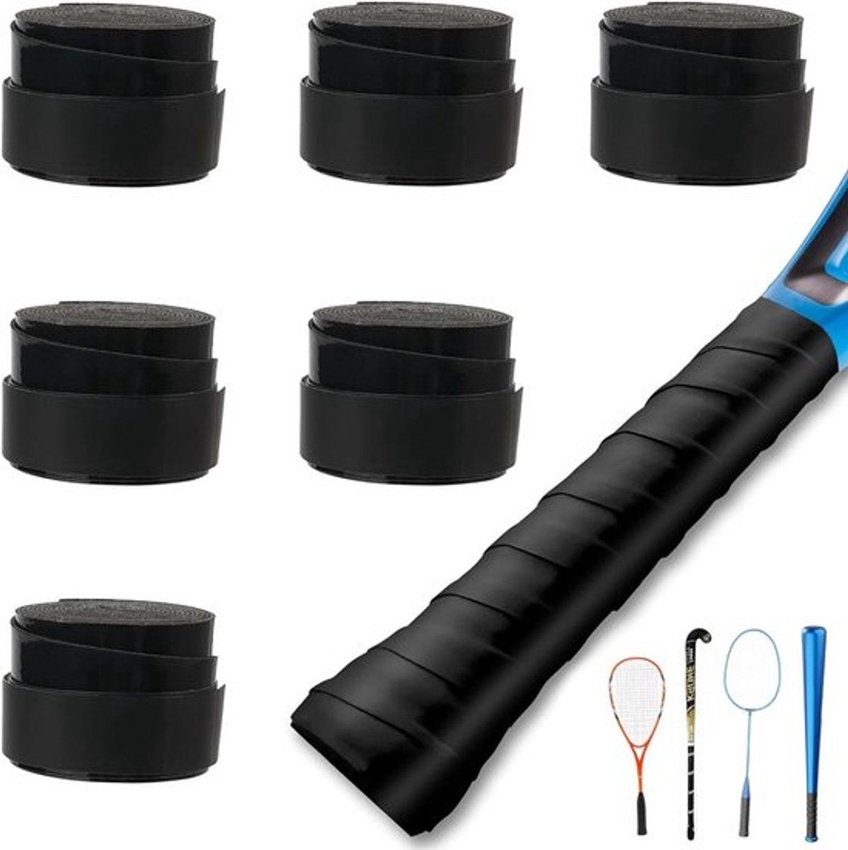 6 Pieces Grip Band 110 cm × 2.5 cm for Tennis and Badminton Rackets - Non-Slip Overgrip with EVA Foam Strips
