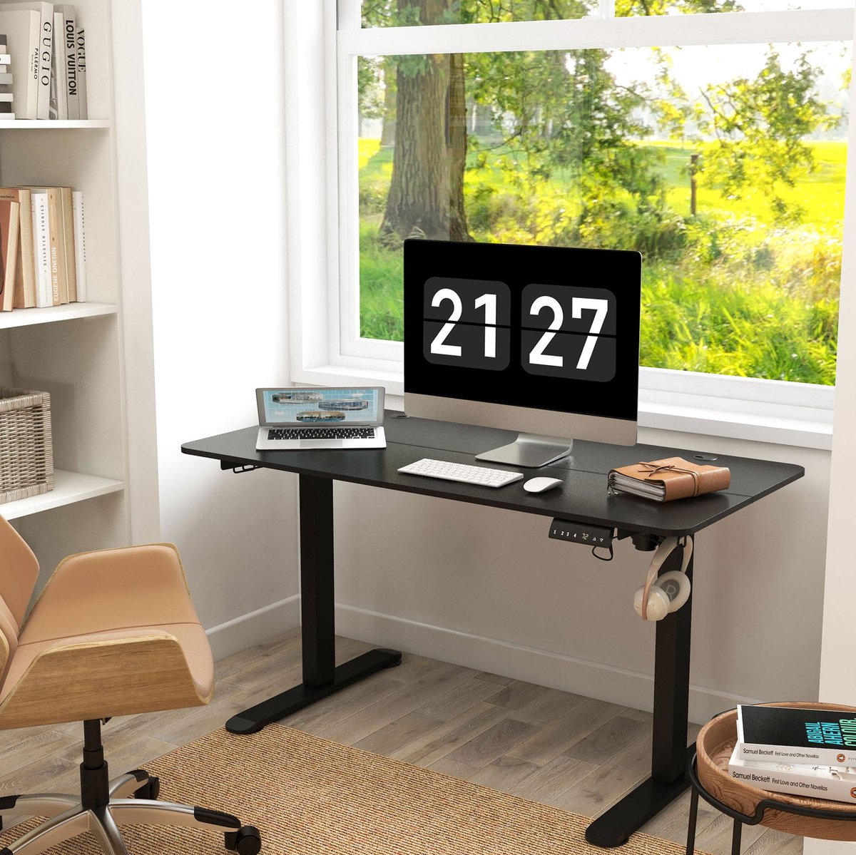 STILVORA Bureau - Elektrisch Zit Sta Bureau Met 4 Geheugenstanden En Veiligheidsbeveiliging - Voor Thuiswerkplek - Zwart - 140x70x72-116 Cm