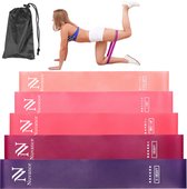 Nuvance - Set de Bandes de résistance Incl. Sac de transport - Set de 5 pièces - Bande de résistance - Élastique de Fitness - Incl. Livre électronique - Rose