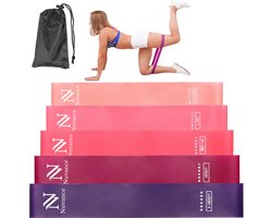 Nuvance Weerstandsbanden Set Incl. Draagtas - 5 Delige Set - Resistance Band - Fitness Elastiek - Incl. eBook - Roze