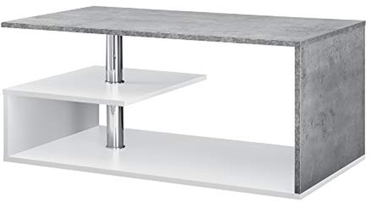 Salontafel Rechthoekig - Koffietafel Met Opbergruimte - Woonkamer Inrichten - Extra Onderplank - 90x50x41 cm - Betonkleurig/Wit