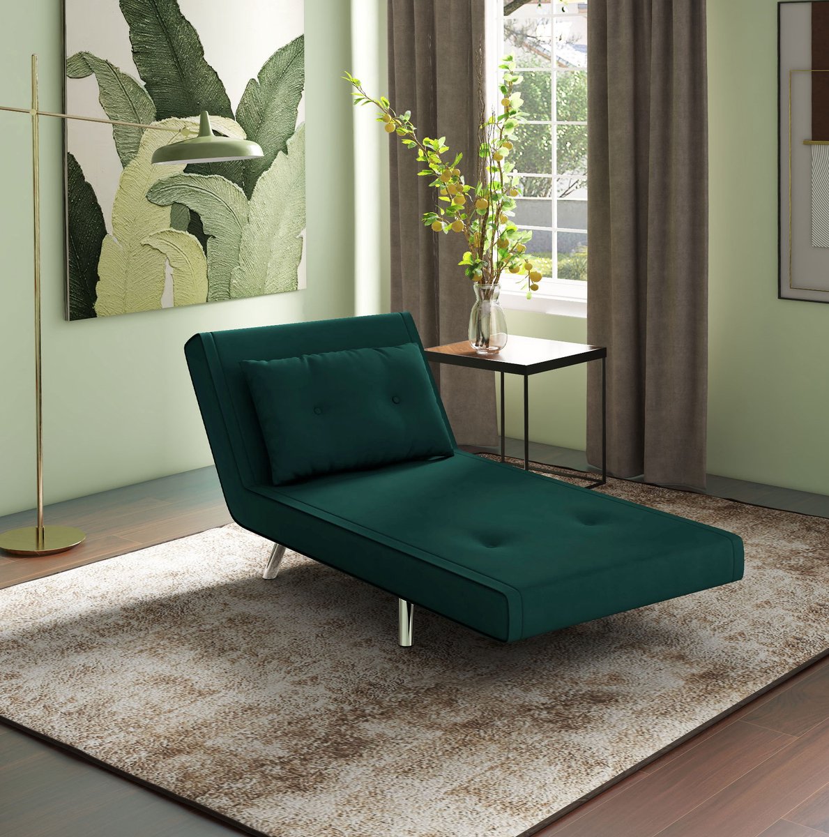 FloraGrace Fauteuil 77 x 88 x 83 cm - 3-in-1 Slaapfauteuil Met Verstelbare Rugleuning - Voor Gastenkamer - Velvet - Donkergroen