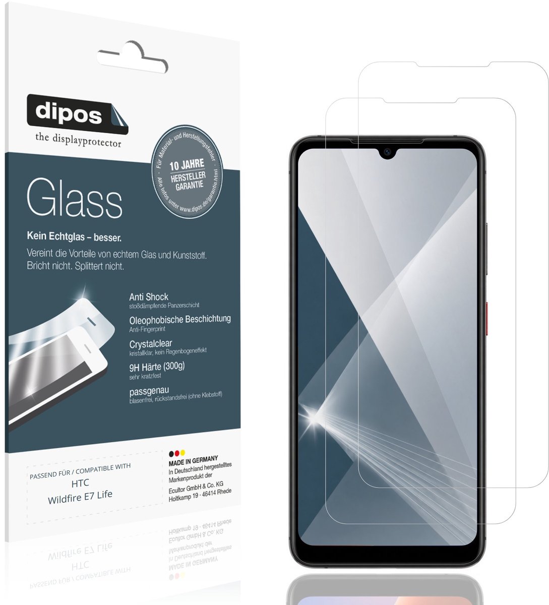 dipos – 2x Pantserfolie geschikt voor HTC Wildfire E7 Life | 9H Screenprotector