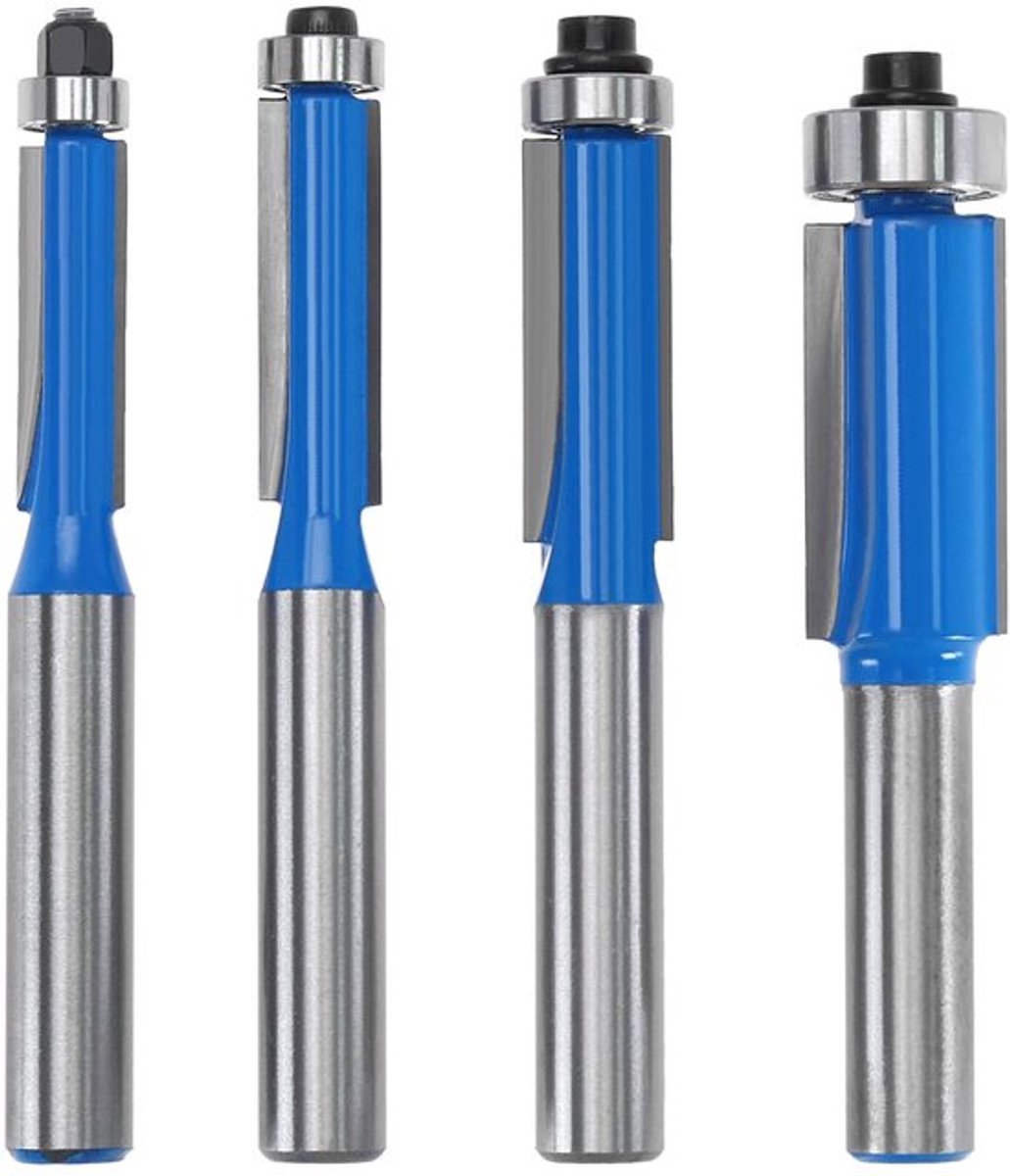 4 STKS Flush Trim Router Bit Set met 8mm Schacht 1/4 Inch 5/16 Inch 3/8 Inch 1/2 Inch Frees Tool voor Houtbewerking Rand Slijpen Trimmen Slotting