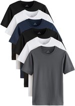 Next - Heren - Set van 6 basic slim-fit T-shirts, nauwsluitende pasvorm - Zwart