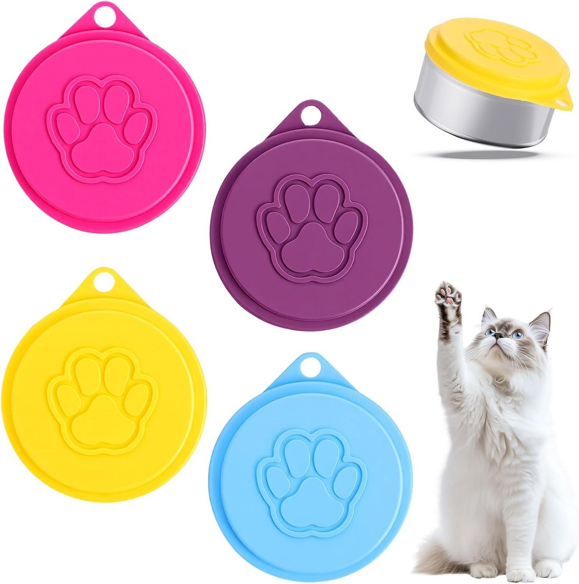 Set van 4 deksels voor honden- en kattenvoerblikken, herbruikbare en vaatwasserbestendige sluitingen voor voedselconservering