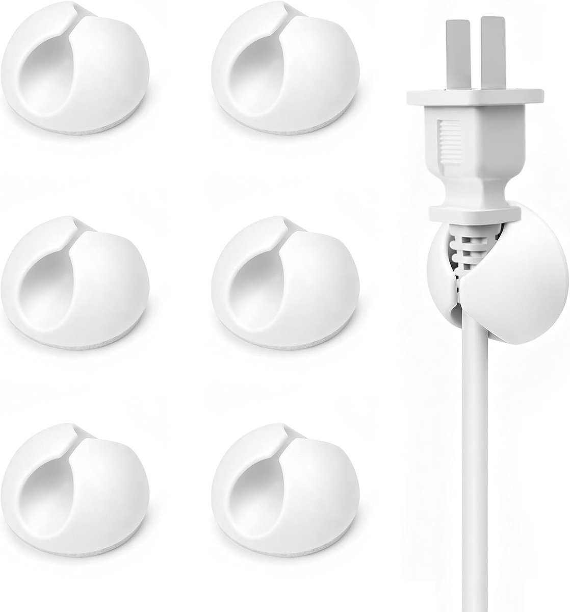 Zelfklevende kabelclips voor kabelbeheer, 6 stuks ronde koordhouders voor bureau en thuis, ideaal voor USB- en oplaadkabels, 20 mm diameter